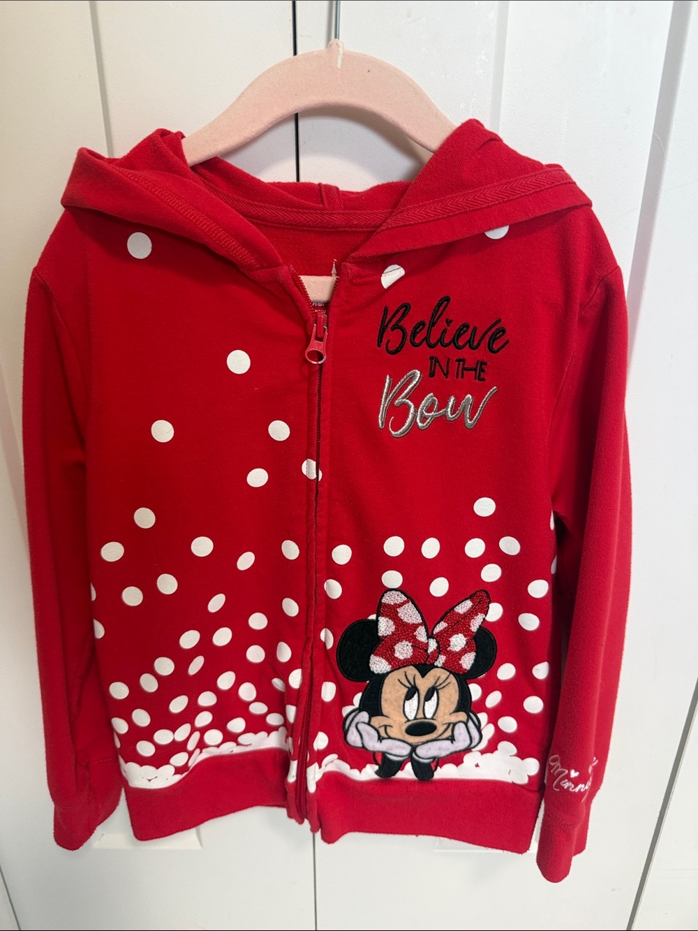 Disney Red Minnie Mouse Zip Hoodie with White Polka Dots